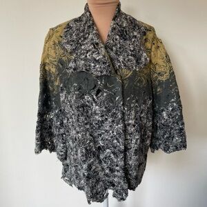 Candiss Cole Art to Wear Woven Wool Gray Mutli 3/4 Sleeve Lagenlook Jacket EUC S